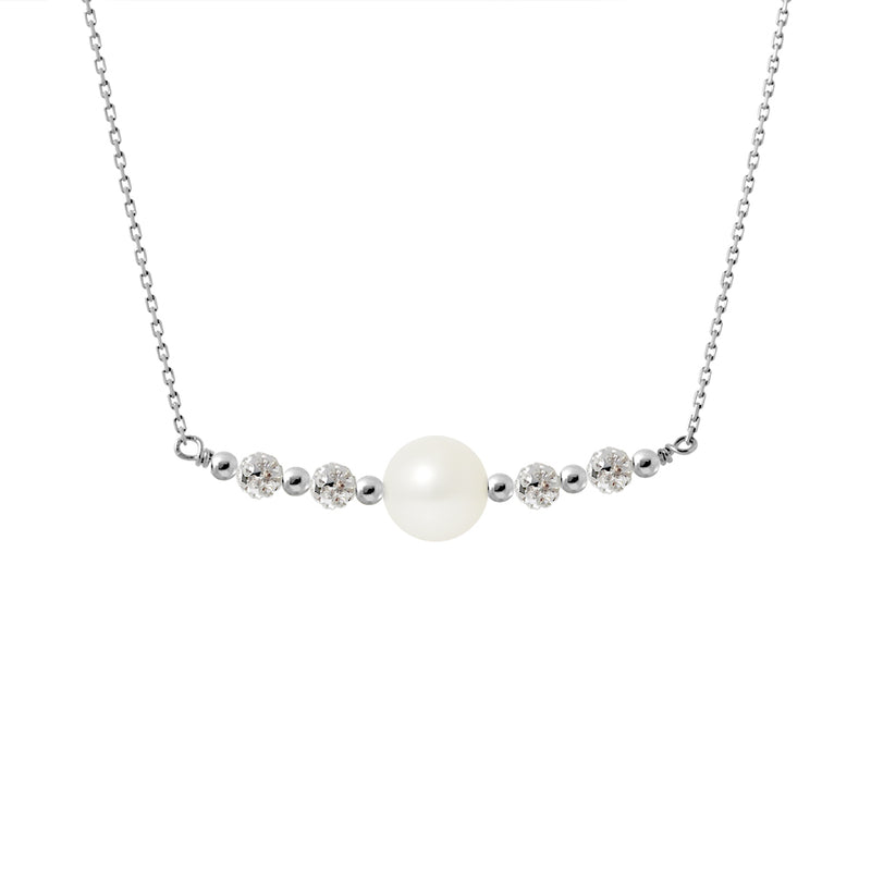 PERLINEA- Collier- Perle de Culture d'Eau Douce- Diamètre 9-10 mm Blanc- Bijou Femme- Argent 925 Millièmes