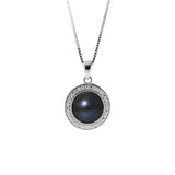 PERLINEA- Collier Sun- Perle de Culture d'Eau Douce- Diamètre 9-10 mm Black Tahiti- Bijou Femme- Argent 925 Millièmes