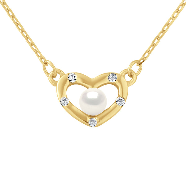 Collier Cœur et Perle Blanche – Argent 925 Plaqué Or Jaune