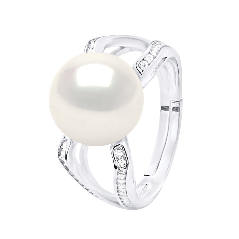 Bague Ajustable en "V" avec Perle Blanche