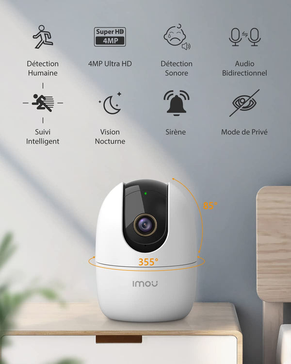 Imou 2K Caméra Surveillance WiFi Intérieure Caméra 360° Connectée Smartphone avec Détection Humaine AI Suivi Intelligent Sirène Audio Bidirectionnel Compatible Alexa pour Bébé/Animaux