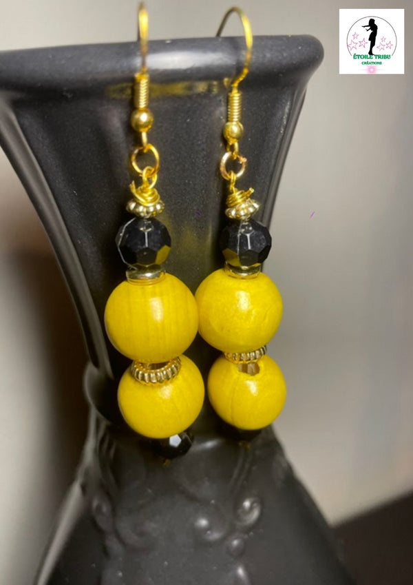 Boucles d'oreilles Élégance Noire et Jaune