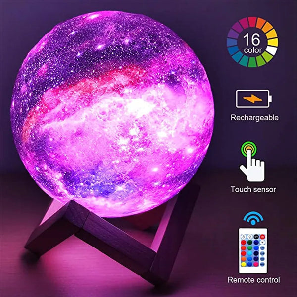 Lampe Lunaire 3D Imprimée - 16 Couleurs, Télécommande LED Rechargeable - Lampe de Nuit Magique pour Chambre et Décoration