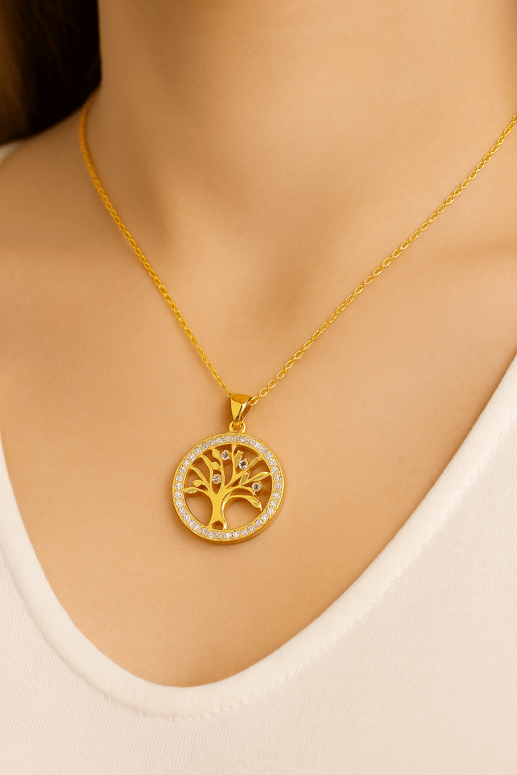 Collier Arbre de Vie Zirconiums avec chaîne plaqué 