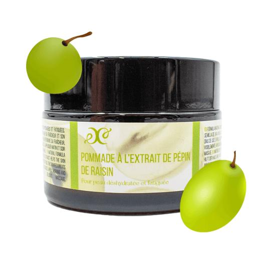 Pommade naturelle à l'extrait de pépin de raisin pour peau fatiguée, pot en verre ambré 40ml